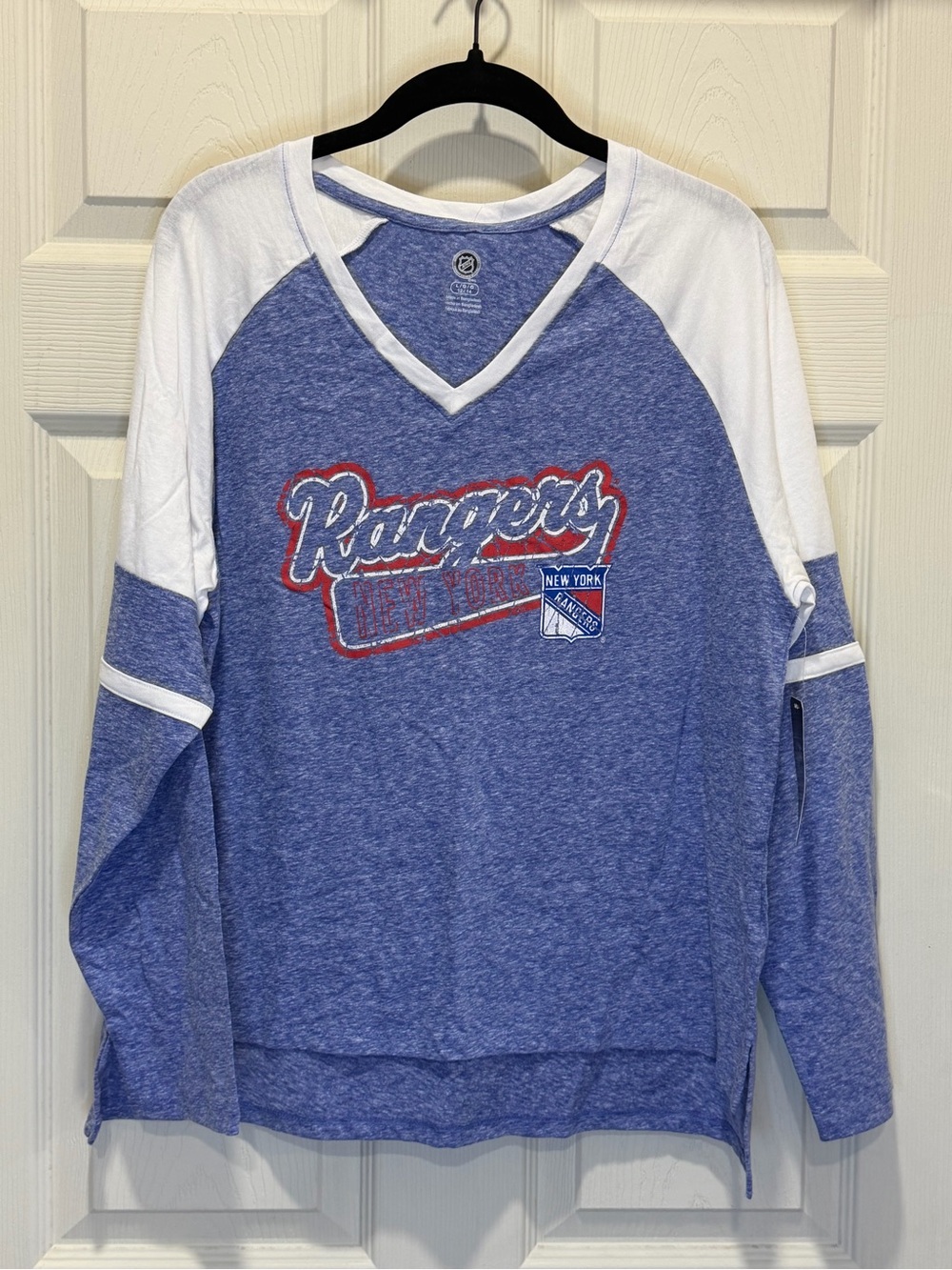 NHL New York Rangers Women’s Blue & White Raglan Long-Sleeve Tee
